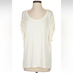 NWOT: POL Boho Fringe Relaxed Fit Ivory Short Sleeve Blouse• Small